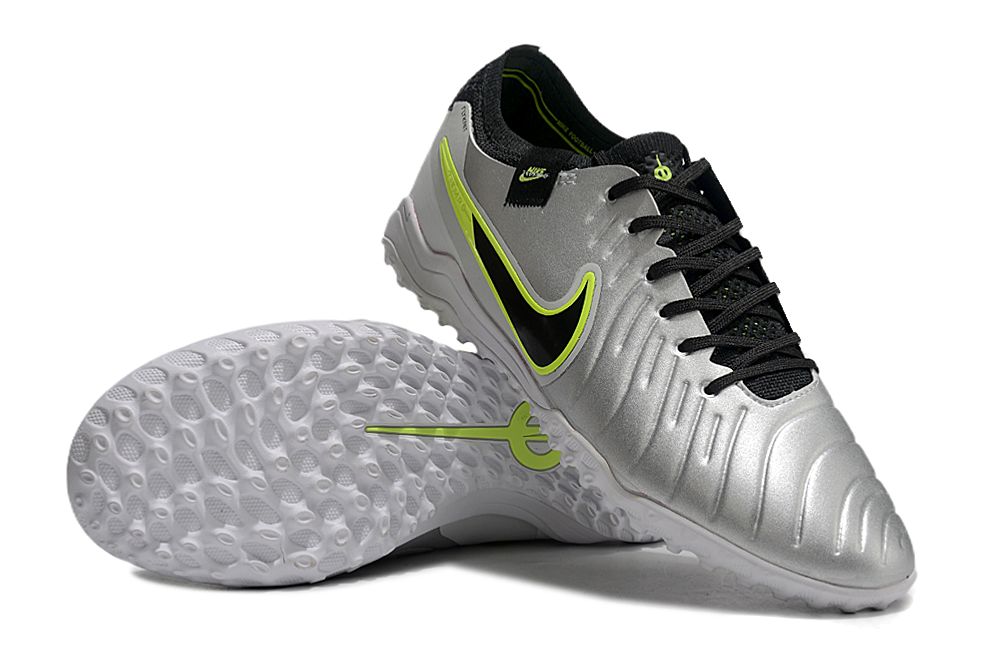 Men's Nike Tiempo Legend 10 Pro TF Soccer Shoes - Silver/Black/Yellow