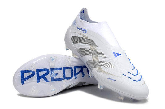 Men's Adidas Predator Laceless Elite 25 FG Soccer Cleats - White/Blue/silver