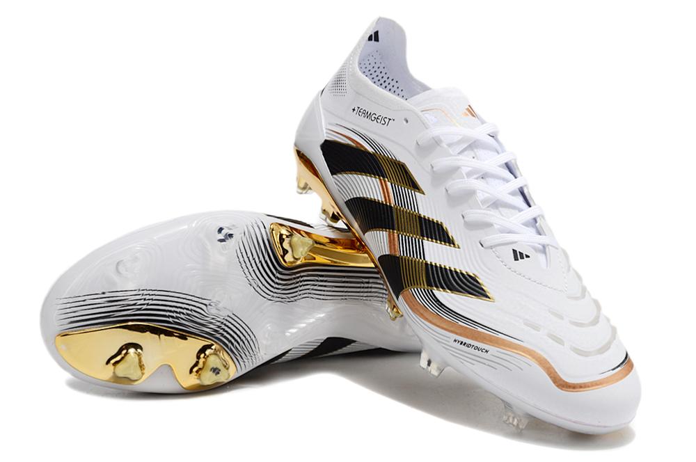 Men's Adidas Predator Laceless Elite 25 FG Soccer Cleats - White/Black/Gold