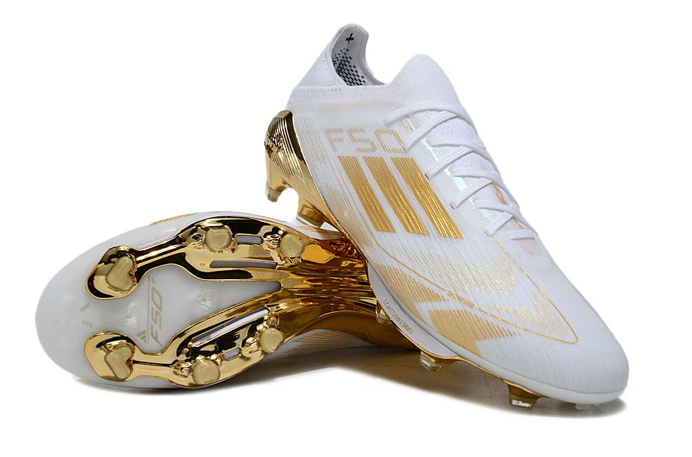 Men's Adidas F50+ Lightstrike Pro FG Soccer Cleats - Cloud White/Gold Metallic/Cloud White