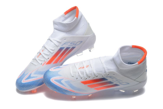 Men's Adidas F50 Elite Mid FG Soccer Cleats - White/Blue/Red