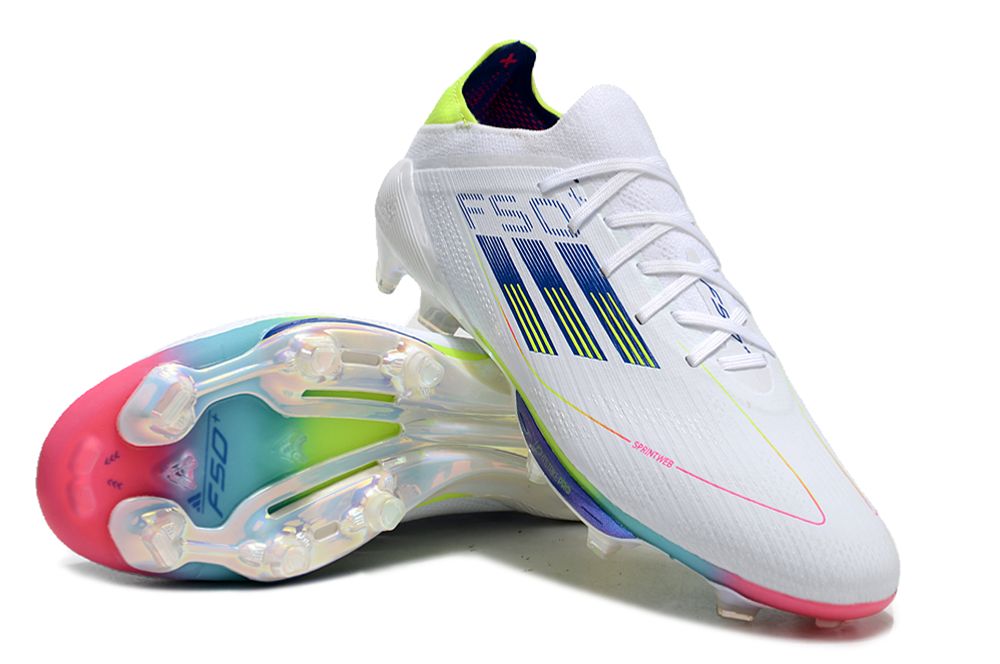 Men's Adidas F50+ Lightstrike Pro FG Soccer Cleats - White/Blue/Yellow