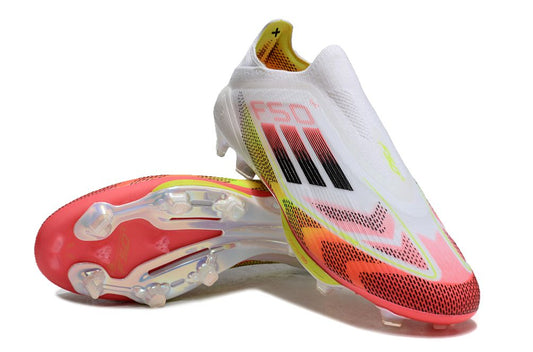 Men's Adidas F50+ Lightstrike Elite Laceless FG Soccer Cleats - White/Red/Yellow