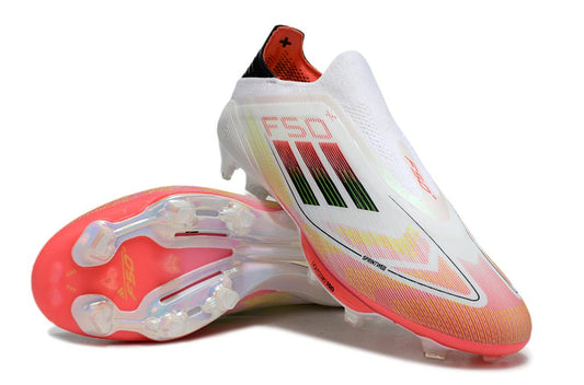 Men's Adidas F50 Elite Lightstrike Laceless FG Soccer Cleats - White/Red/Yellow