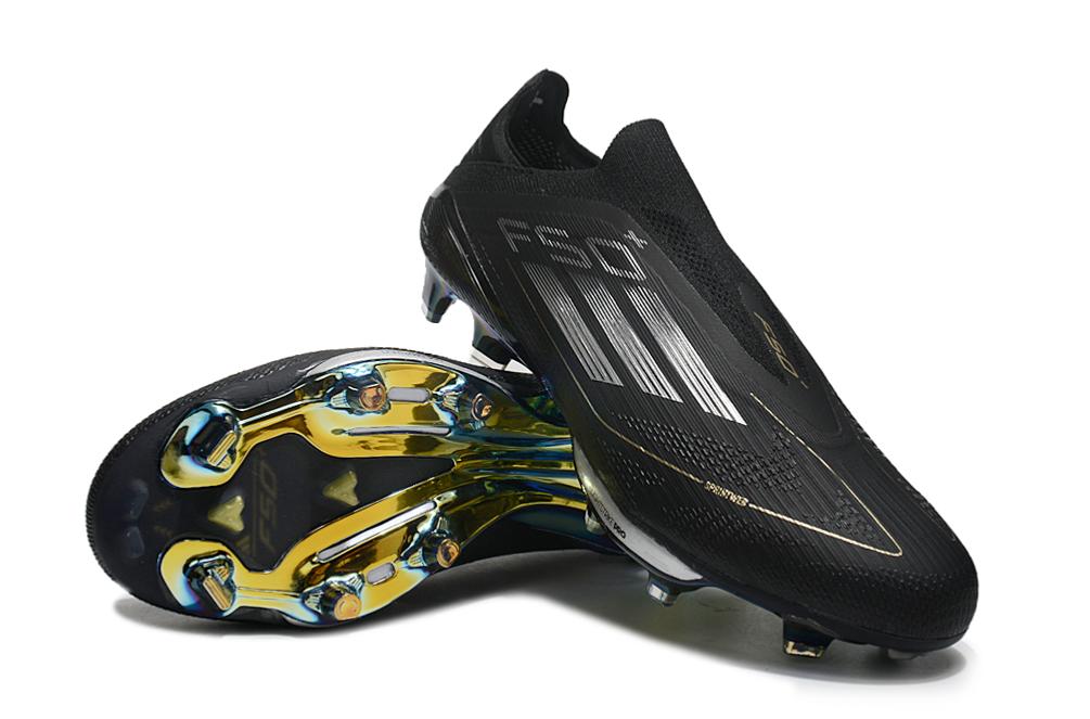 Men's Adidas F50+ Elite Lightstrike Pro Laceless FG Soccer Cleats - Black/silver