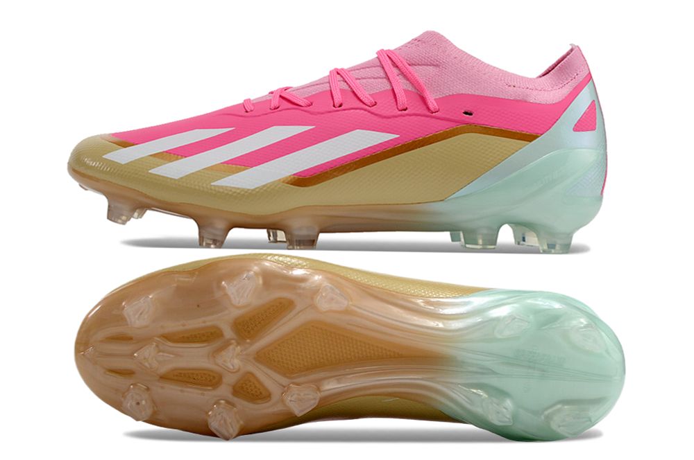 Adidas X 23 Crazyfast.1 FG Football Cleats - Pink/White/Gold/Jade