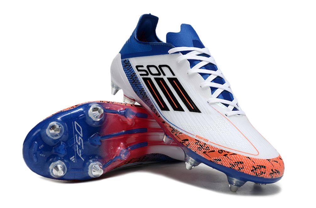 Adidas F50 Elite SG -White/Blue/Pink/yellow(Metal stud)Heung min Son Boots