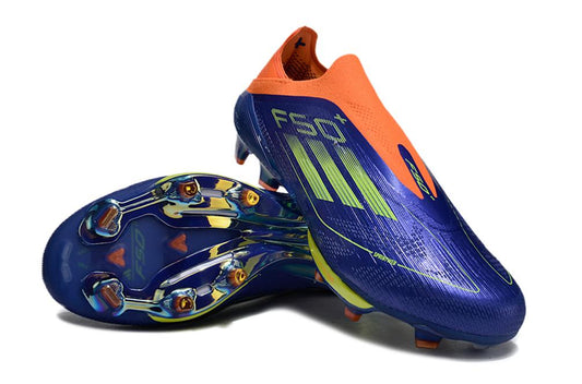 Men's Adidas F50+ Elite Lightstrike Pro Laceless FG Soccer Cleats - Blue/Yellow/Orange