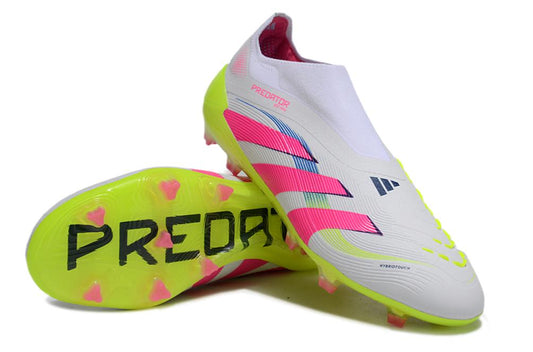 Unisex Adidas Predator Laceless Elite 25 FG Soccer Cleats - White/Pink/Yellow